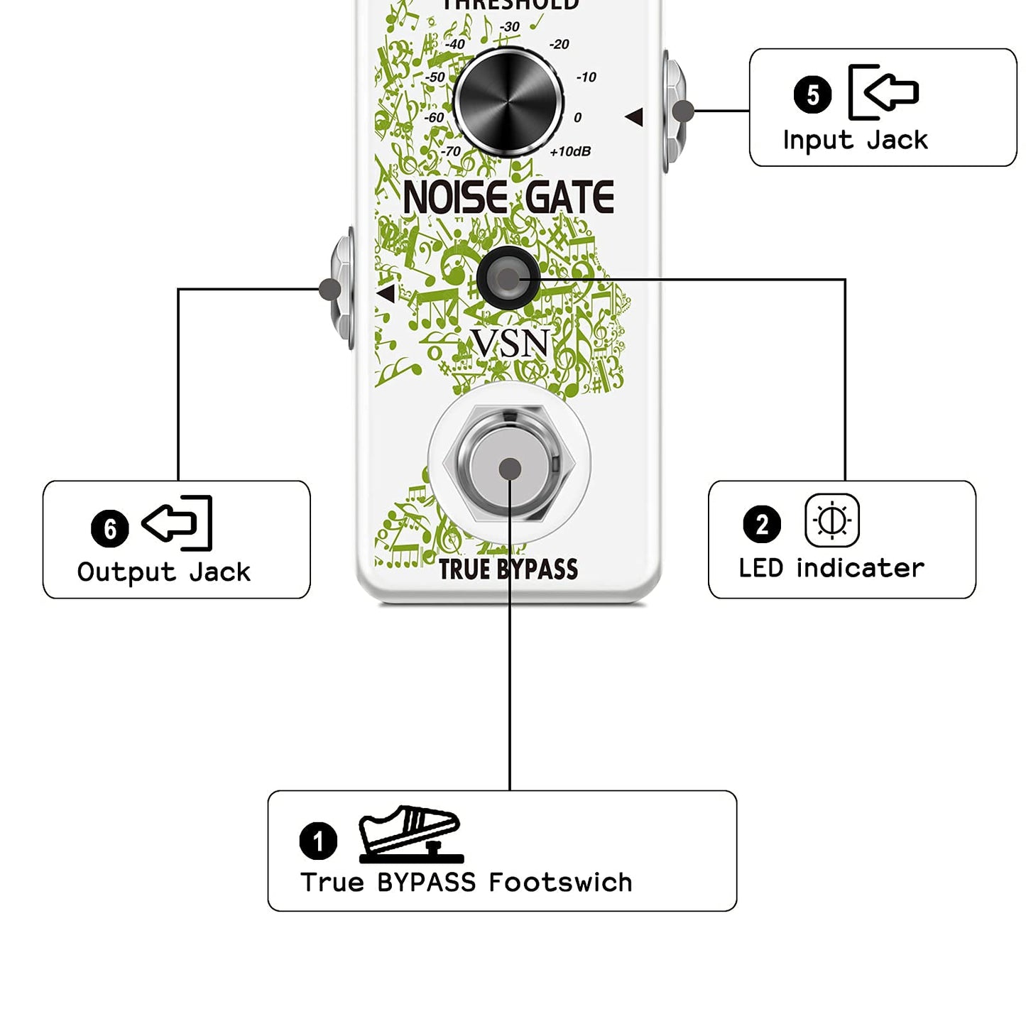 VSN Noise Killer Pedal Noise Gate Suppressor Effect Pedal 2 Modes True Bypass for Electric Guitars LEF-319