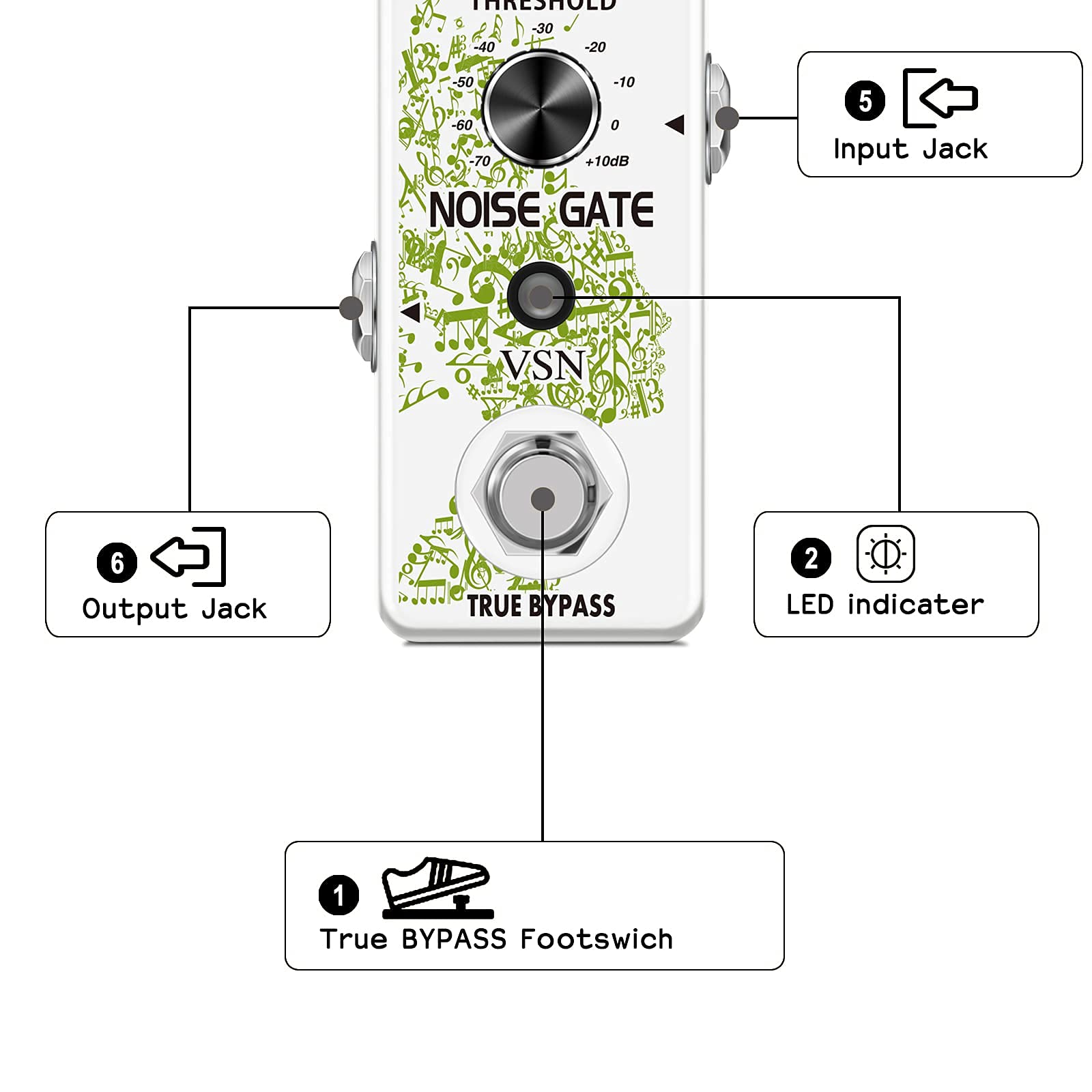 VSN Noise Killer Pedal Noise Gate Suppressor Effect Pedal 2 Modes True Bypass for Electric Guitars LEF-319