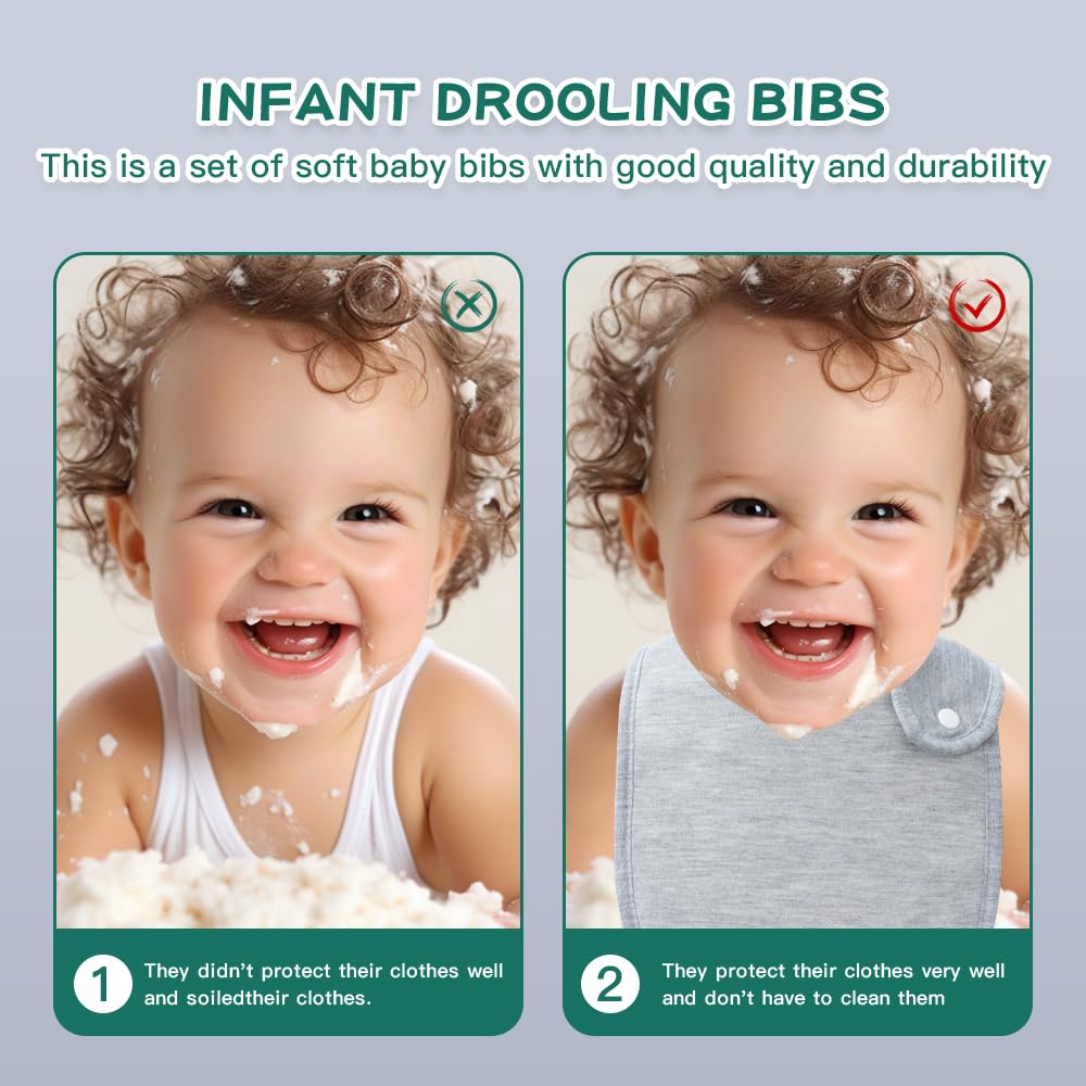 lazyrhino 8 unidades de baberos para bebé unisex ajustables con broches, baberos ultra suaves absorbentes para dentición, para babeo de niños y niñas (gris)