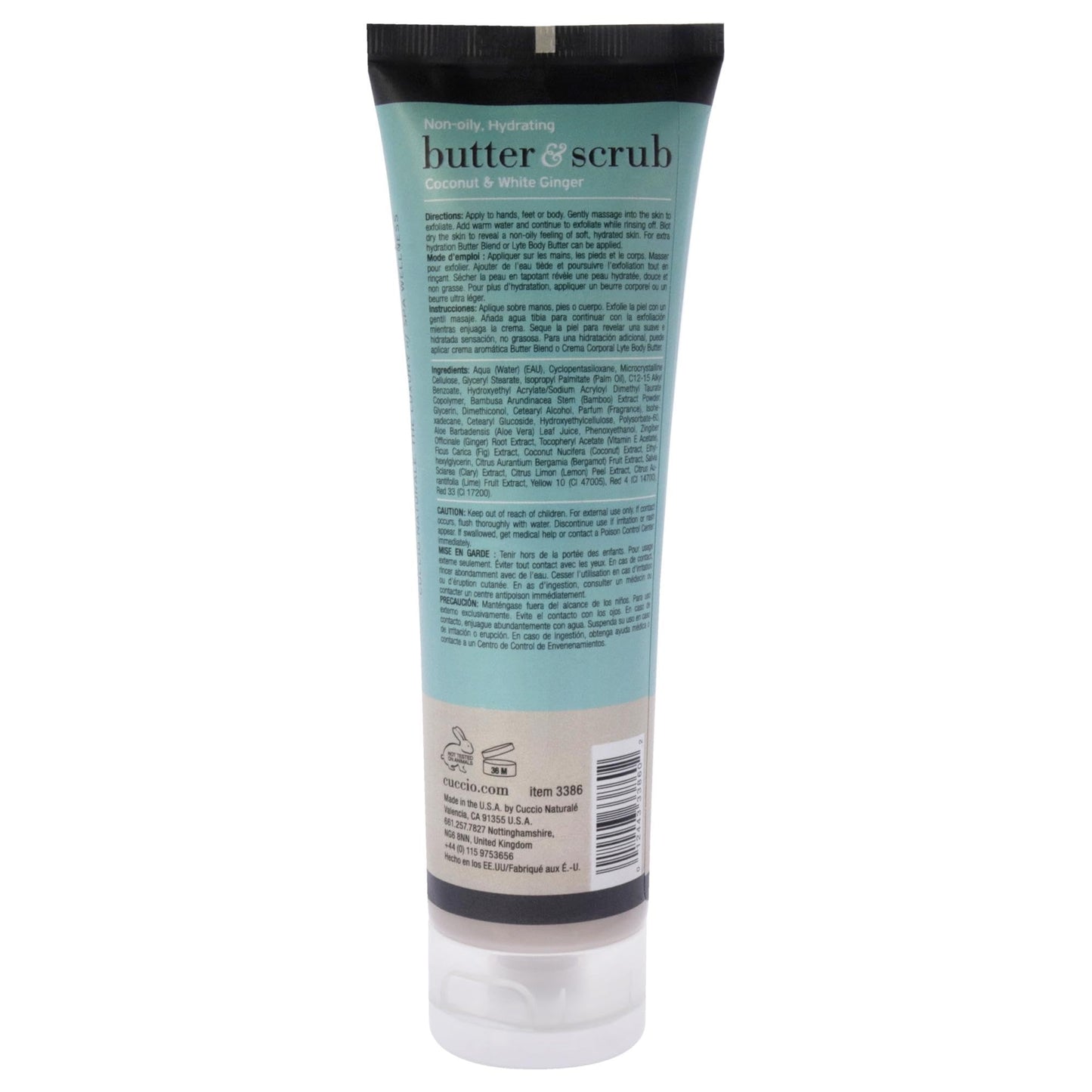 Cuccio Naturale Butter Scrub - Exfoliates And Hydrates - For Softer, Radiant Looking Skin - Infuses Moisture Into Dry Skin - Non-Oily 24 Hour Hydration - Creamy - Coconut And White Ginger - 113 G
