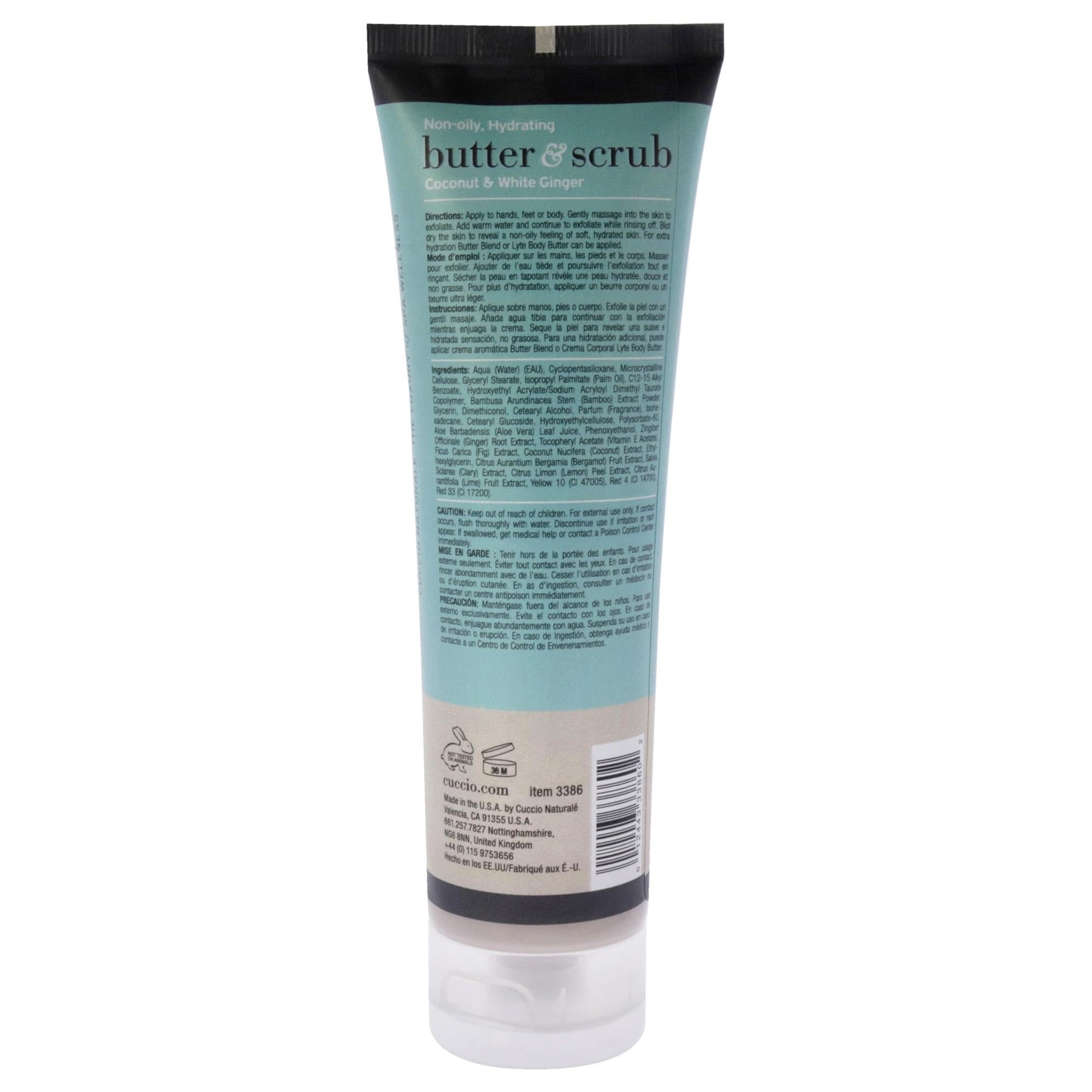 Cuccio Naturale Butter Scrub - Exfoliates And Hydrates - For Softer, Radiant Looking Skin - Infuses Moisture Into Dry Skin - Non-Oily 24 Hour Hydration - Creamy - Coconut And White Ginger - 113 G