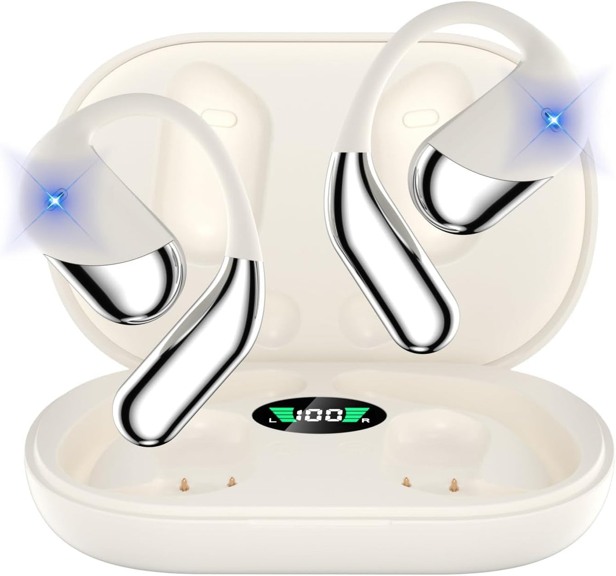 Auriculares Inalámbricos Bluetooth 5.4 con Ganchos IPX7 Impermeables y Funda LED
