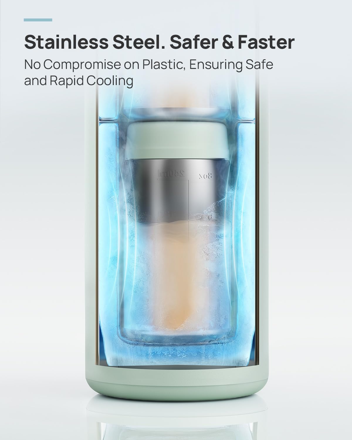 Papablic Innovador enfriador de leche materna de 360° CapsuleChill para almacenamiento seguro de 24 horas, enfriador portátil de leche materna sin estrés de 20 onzas con 2 biberones de acero