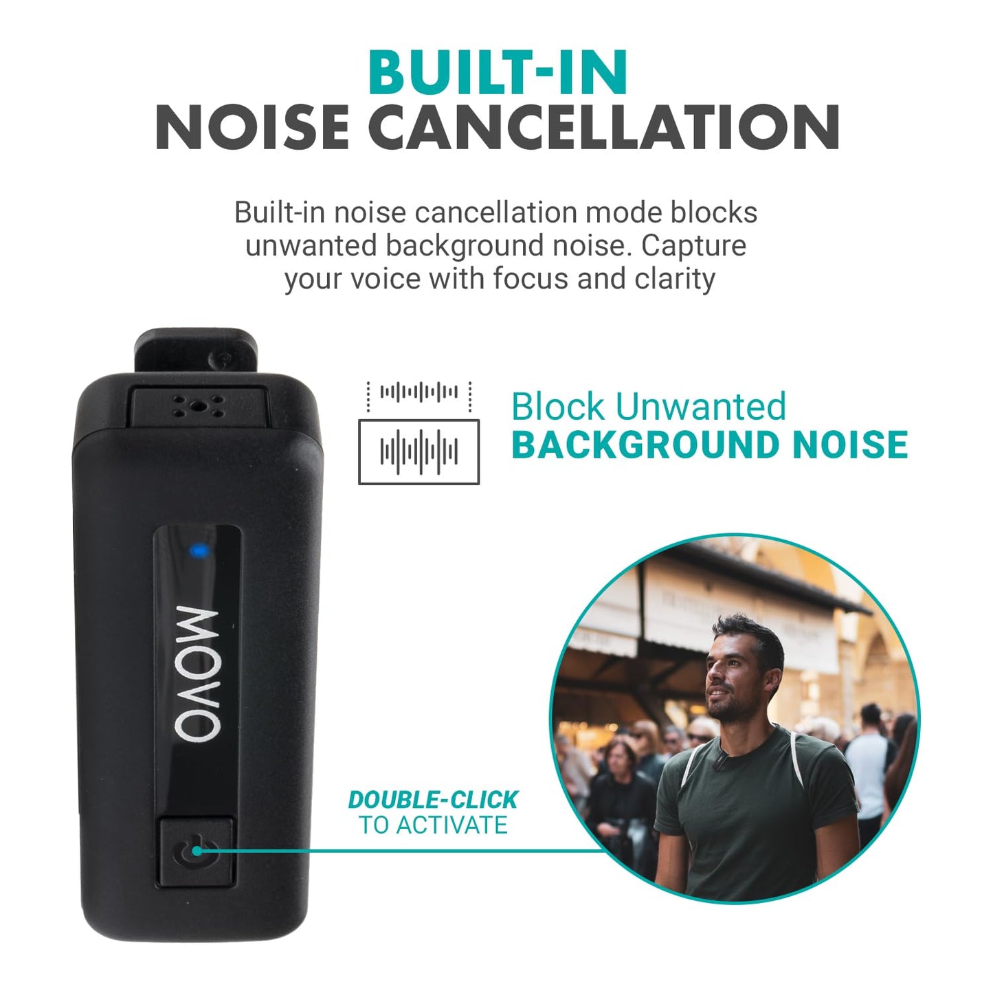 Micrófono Inalámbrico USB-C Movo Negro con Batería de 10 Horas y Alcance de 165 Pies Compatible con iPhone 15/16 Pro Max