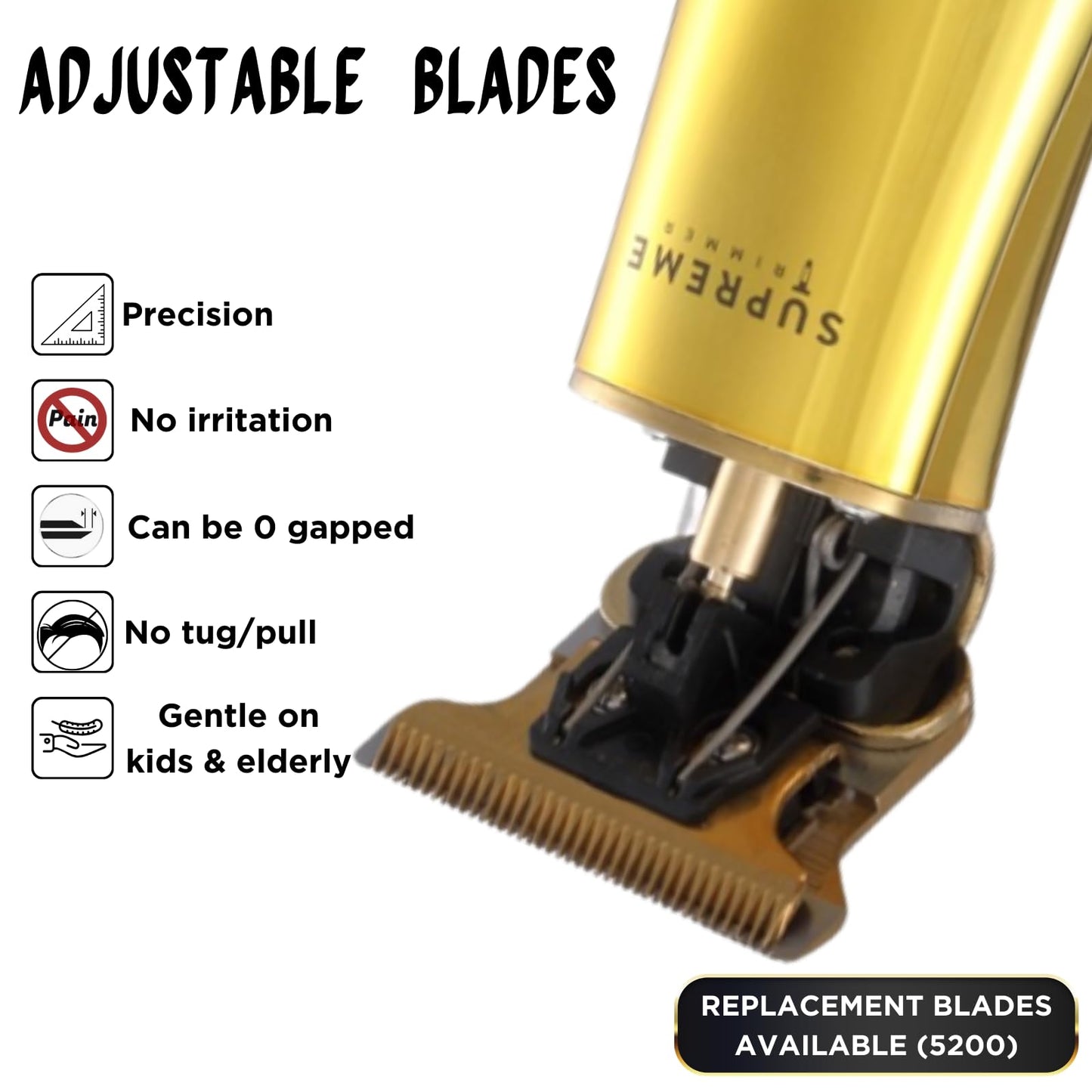 Supreme Trimmer T-Shaper ST5200 | Cortadora de pelo profesional para hombres | Cortadora de pelo sin hilos para barba sin huecos | Cromado dorado