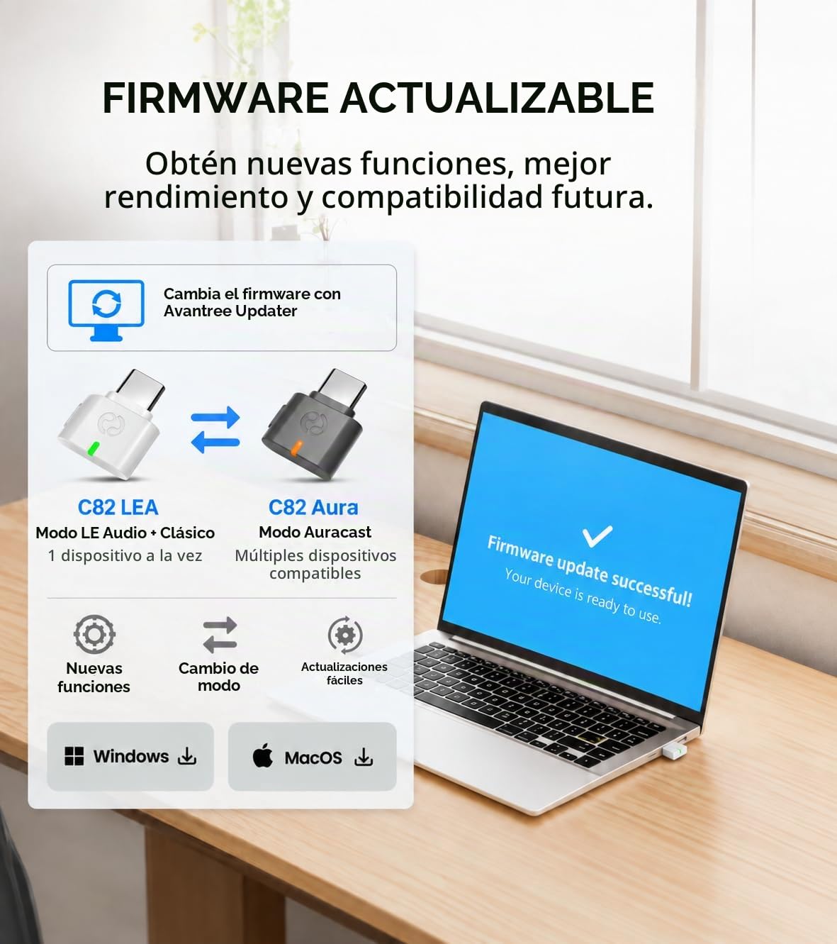 Adaptador USB-C Bluetooth 5.4 Avantalk C82 QualComm Negro Sonido Premium para PS5, PC & Mac