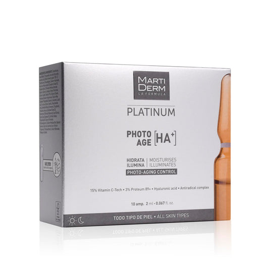 MartiDerm Platinum Photo Age HA+ Ampolletas Faciales Super Hidratantes. Solución facial con Vitamina C Tech + Ácido Hialurónico - Reduce arrugas y reafirma - 10 ampolletas