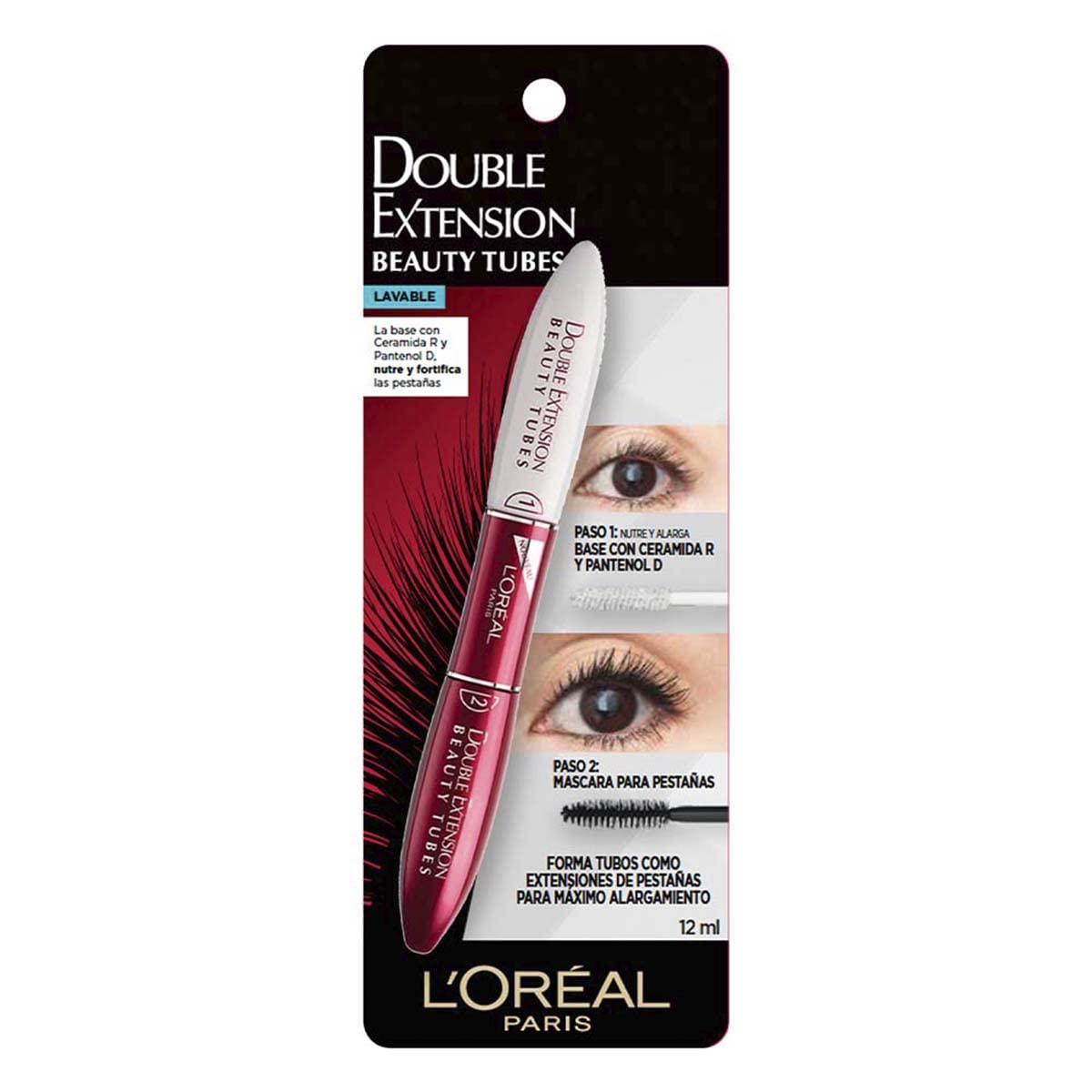 L´Oréal Paris Mascara de Pestañas Lavable Double Extension Beauty Therapy, 12 ml