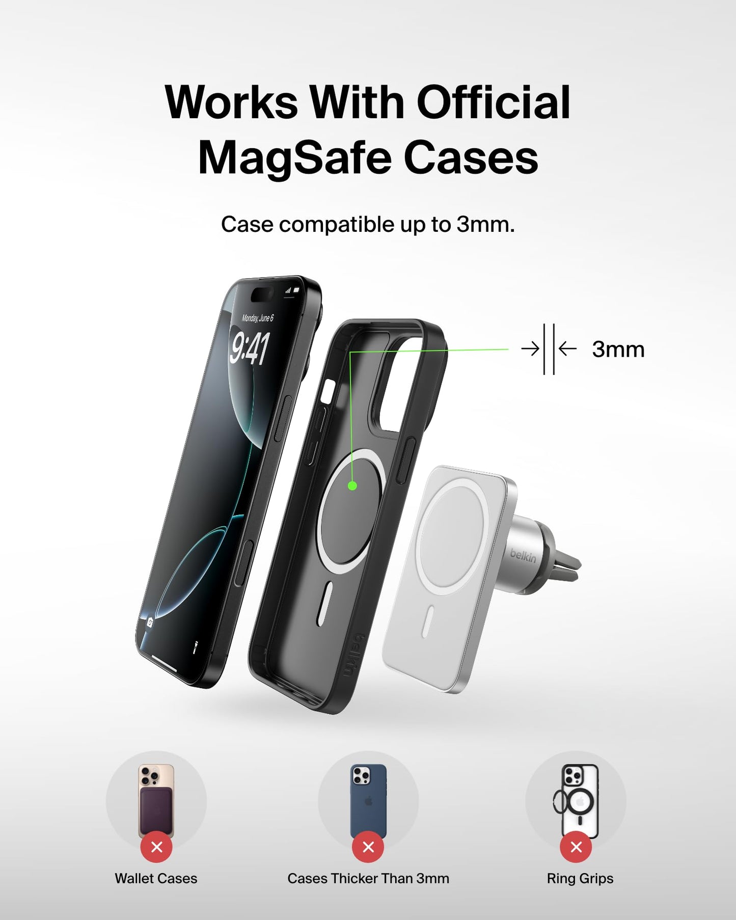 Belkin WIC002btGR Montaje de Ventilación de Coche Pro MagSafe, Negro