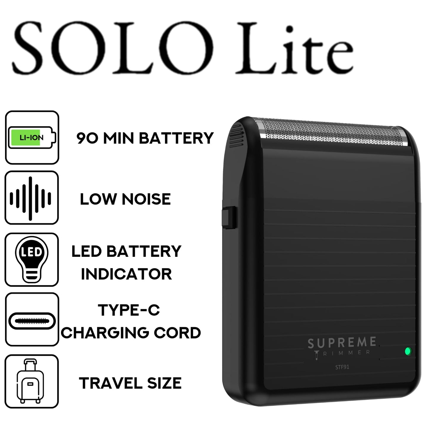 Supreme Trimmer Solo LiTE - Afeitadora de papel individual para hombre, 90 minutos, sin cable, potente USB-C Mini tamaño para barberos y uso doméstico | STF91 negro