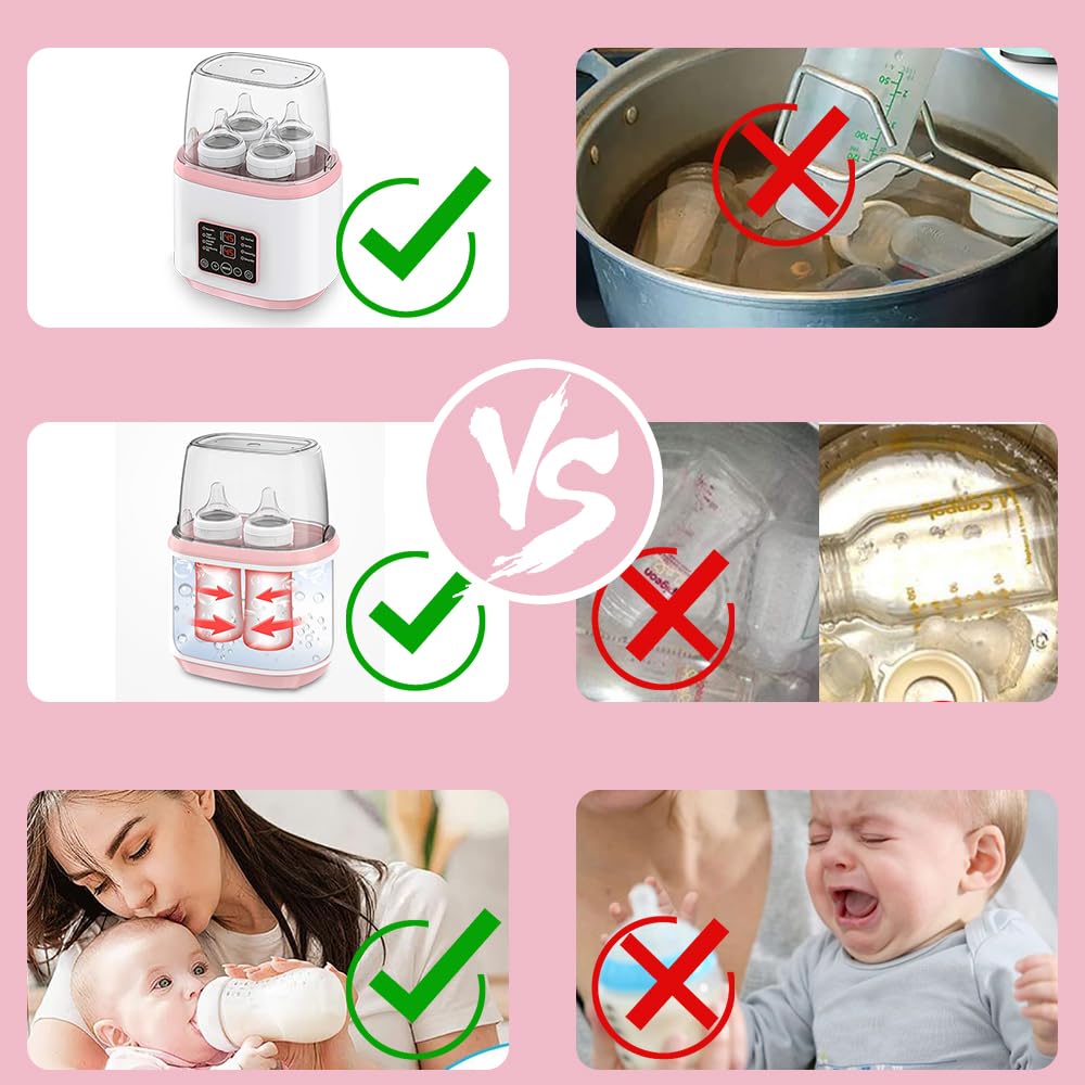 JESWO Calentador de Biberones con Control Remoto, Esterilizador de Biberones Multifuncional 9 en 1, Calienta Biberones para 4 Biberones, Calentador de Mamilas Modo Constante de 24H, Sin BPA