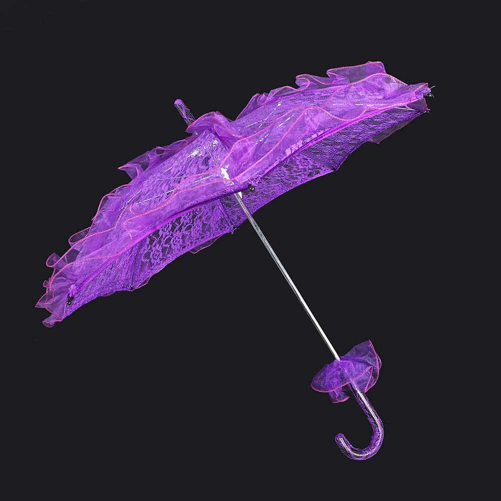 Fdit - Sombrilla de algodón de encaje para novia, para bodas, fiestas, bailes, fotografía, accesorio (morado)