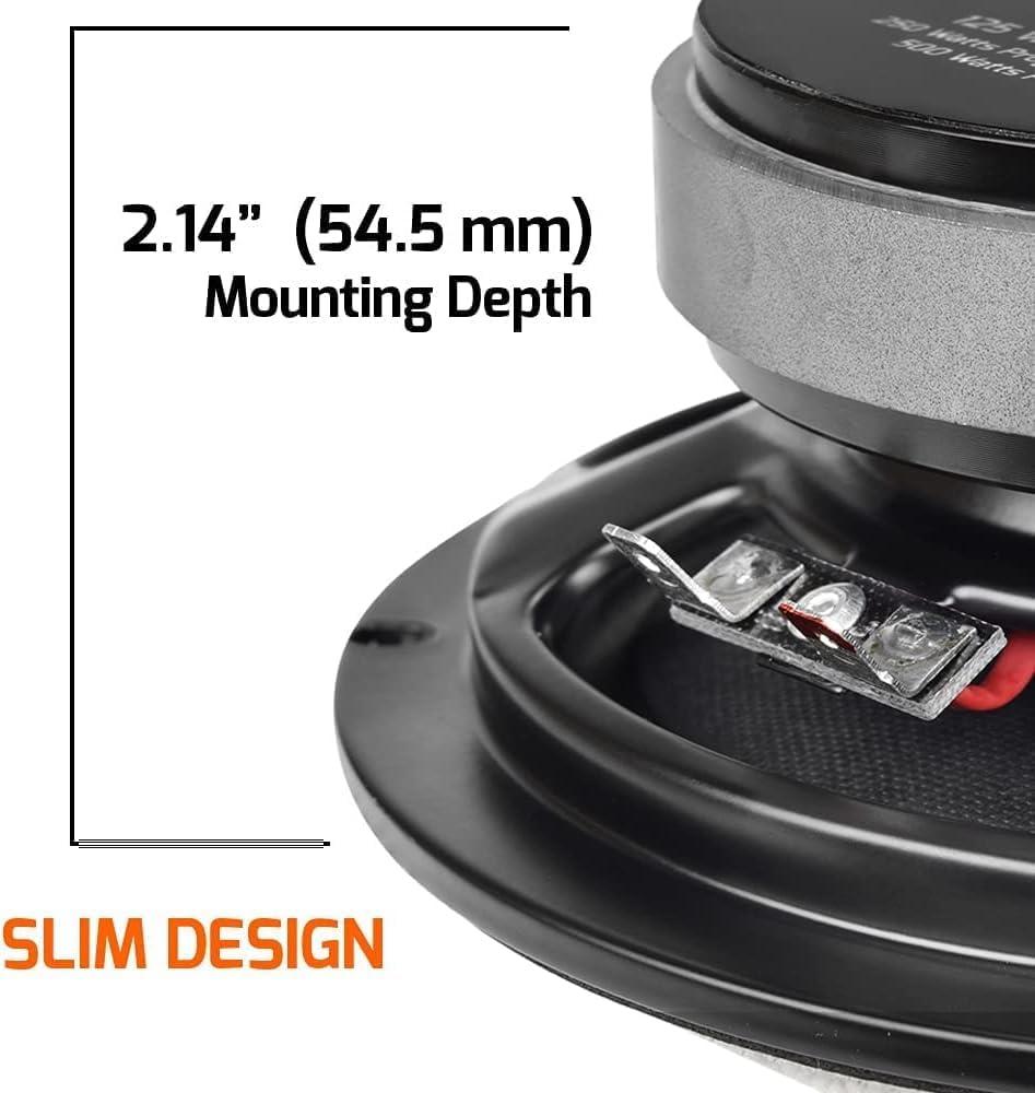 PRV AUDIO 6MR250B-4 Altavoz bala de rango medio poco profundo de 6.5 pulgadas, delgado, 250 vatios 4 ohmios, altavoz delgado de audio para coche, compacto para puertas (individual)