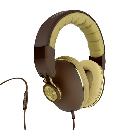 JLab BOMBORA-MBRNGLD-BOX Bombora Over-Ear Audífonos with Universal Mic, Matte Brown/Gold