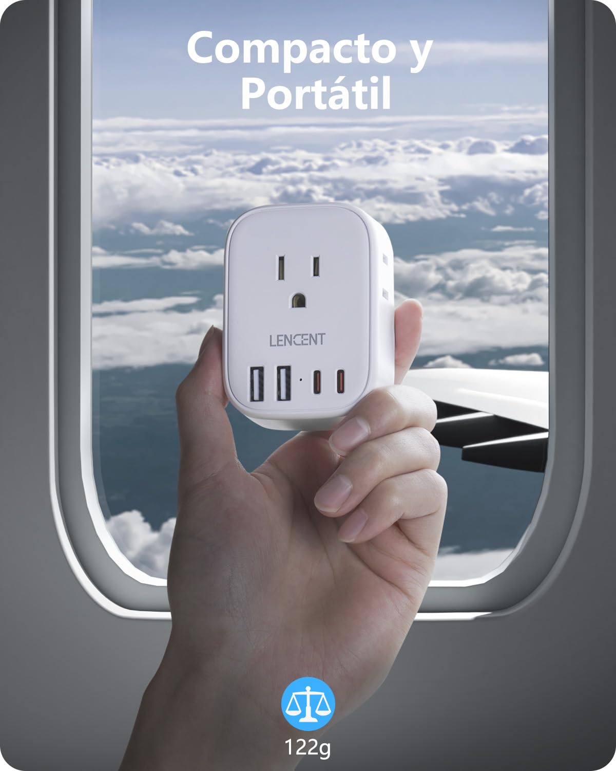 LENCENT Adaptador de Enchufe Inglés Tipo G con 4 Salidas CA, 2 USB-C y 2 USB-A - Cargador para Viaje de México a Reino Unido, Hong Kong, Irlanda, Dubái