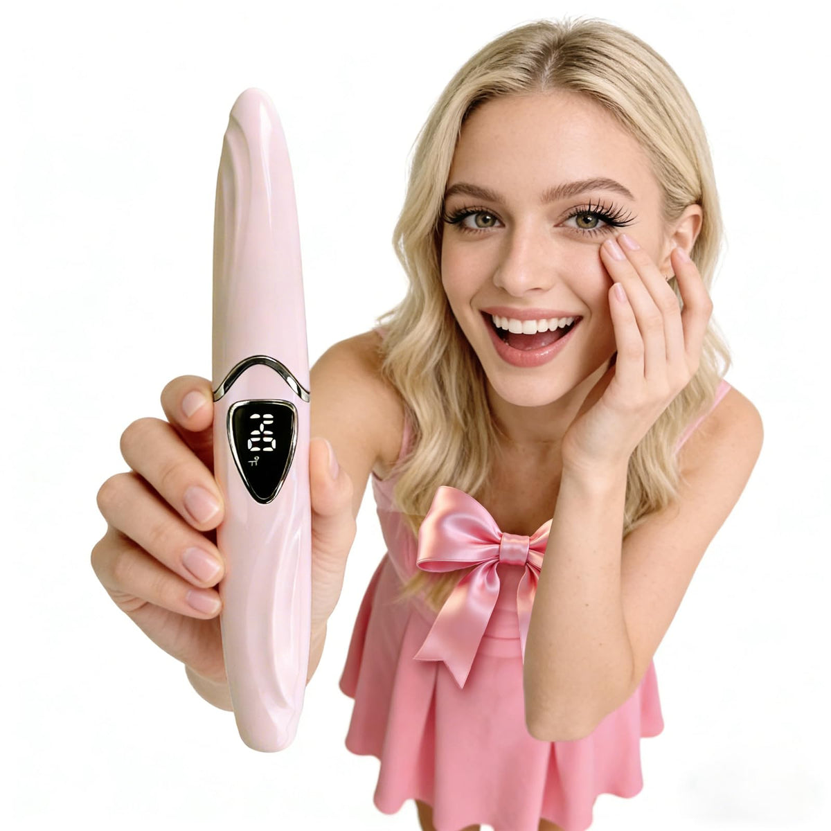 Tehoi - Rizador eléctrico de pestañas con calefacción, pantalla LED de temperatura, rango de control de 60-90 °C, recargable por USB, ideal para el cuidado natural de la belleza para mujeres (Pink+Silver)