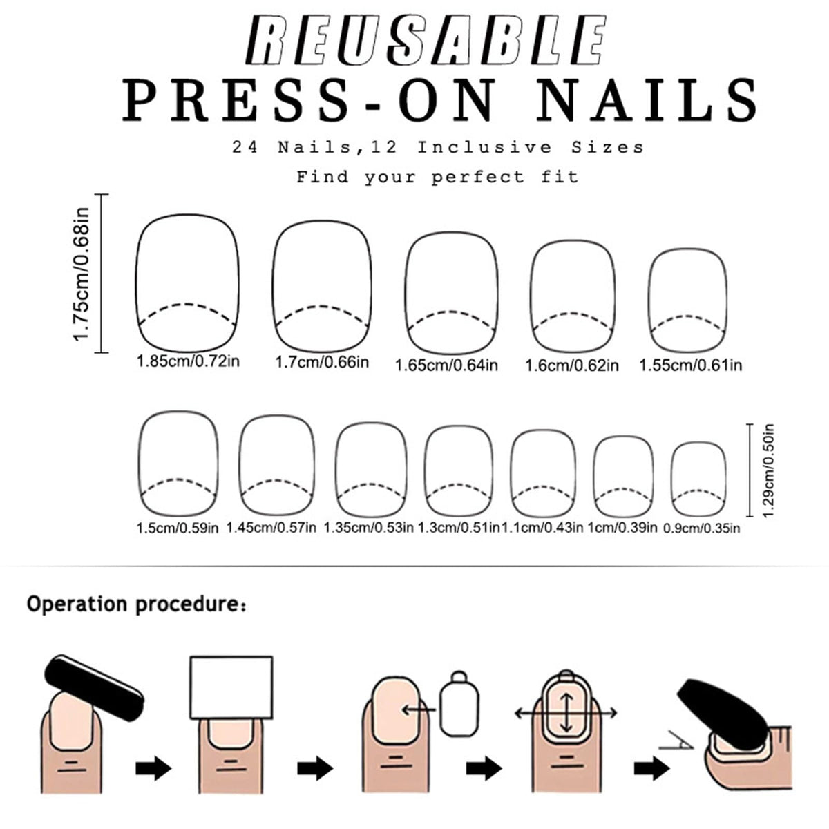 CLYHLTMZ Uñas postizas cuadradas cortas con diseño de San Valentín, 24 unidades, brillantes, con diseños blancos, cobertura total, acrílicas, reutilizables, con adhesivo, para mujer, tiras de gel.