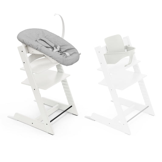 Trona Tripp Trapp de Stokke, (Incluye Silla + Baby Set 2) con Newborn Set - Diseño Seguro, Ajustable y Ergonómico (White)