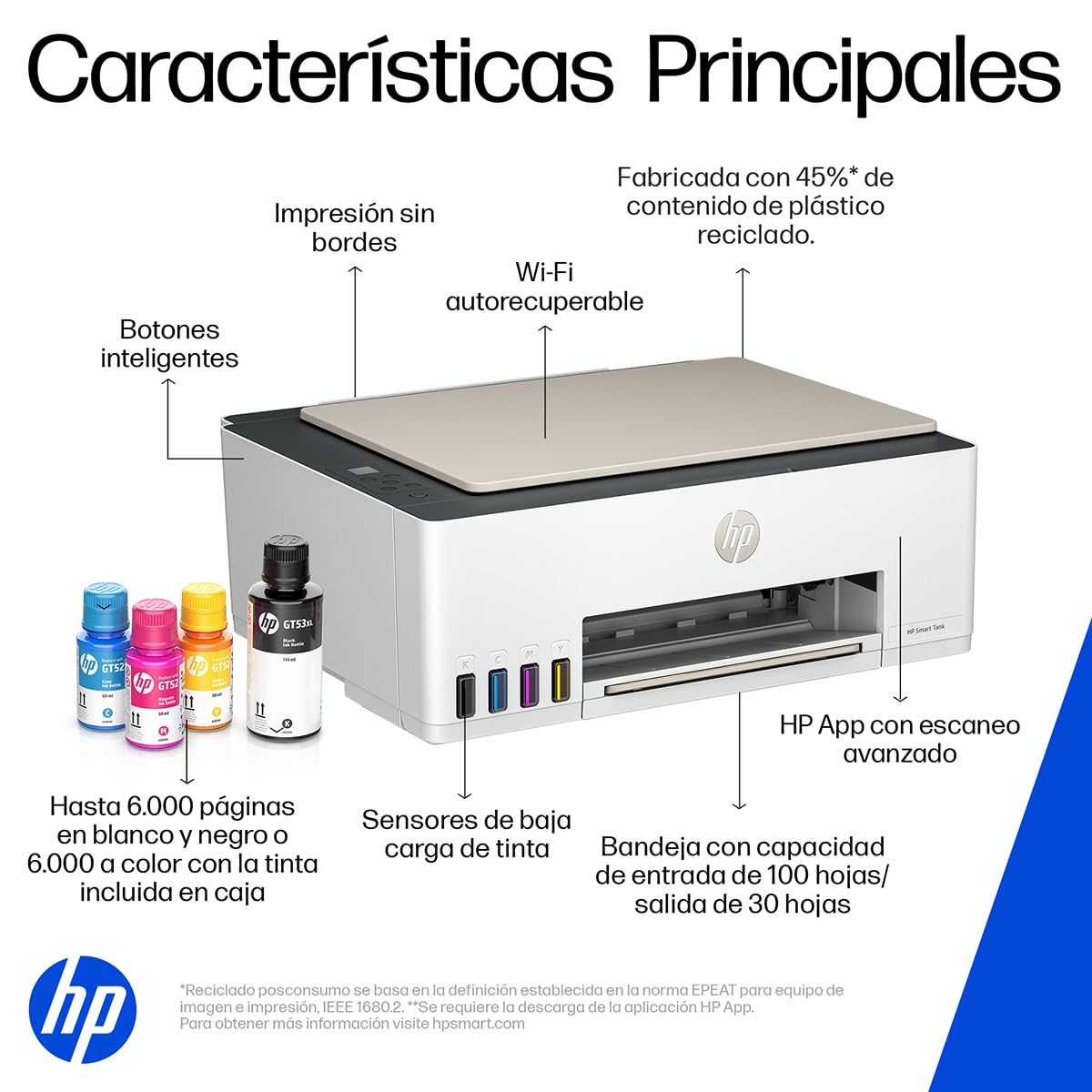 HP Impresora Multifuncional Smart Tank 583, Todo-en-Uno, Tanque de Tinta, WiFi, USB, Bluetooth, Smart, AirPrint, Impresión, Copiado, Escaneo (4A8D7A#AKY)