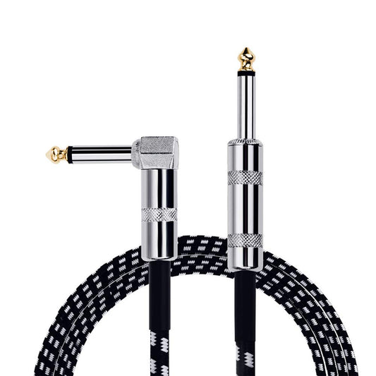 Cable de Instrumento de 3 metros, Cable de la Guitarra, Guitar Cable Audio para Amplificador de Potencia Estéreo/Bajo/ Bajo y Acordes, 1/4 "en ángulo Trenzado Conector Macho Mono TS, Cable Es una Mezcla de Lana Tejida, Muy Duradero (Negro)