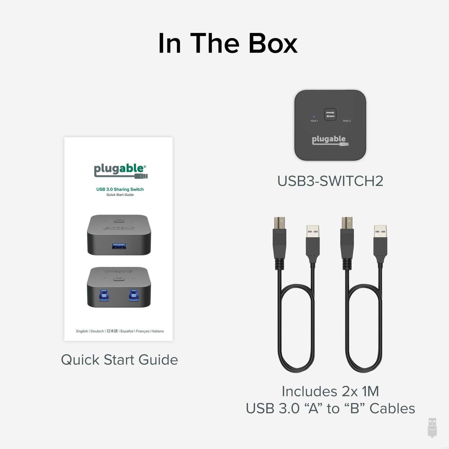 Plugable USB3-SWITCH2 USB Switch USB Type B, External, 1 USB Port, 1 USB 3.0 Port, PC, Mac, Linux