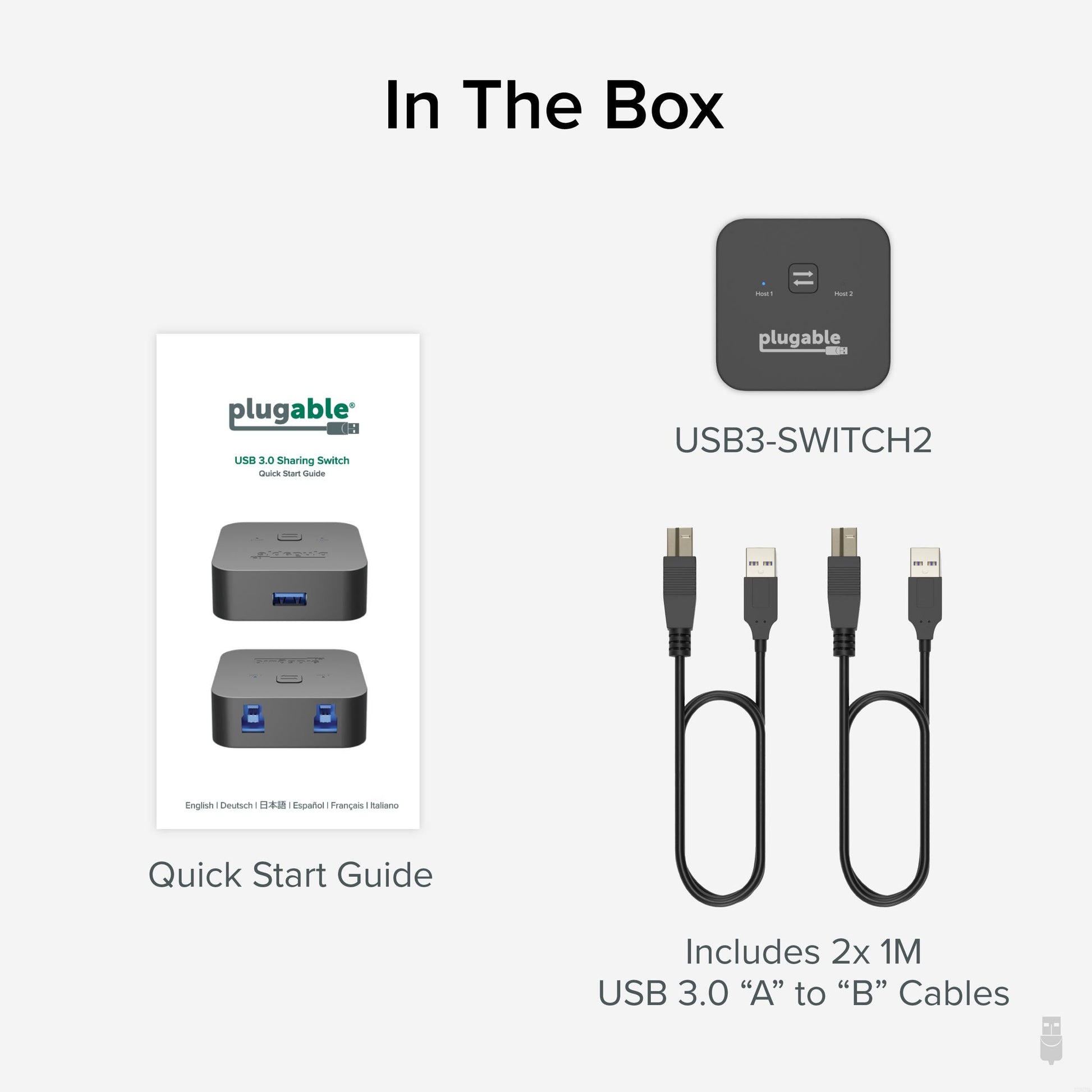 Plugable USB3-SWITCH2 USB Switch USB Type B, External, 1 USB Port, 1 USB 3.0 Port, PC, Mac, Linux