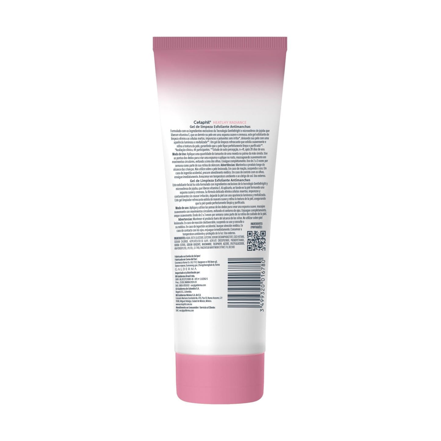 CETAPHIL® HEALTHY RADIANCE Gel de Limpieza Exfoliante Iluminador, Tecnología Gentle Bright, Microesferas de jojoba Vitamina E, Elimina Impurezas y células muertas, 100 ML, Para Todo Tipo de Piel