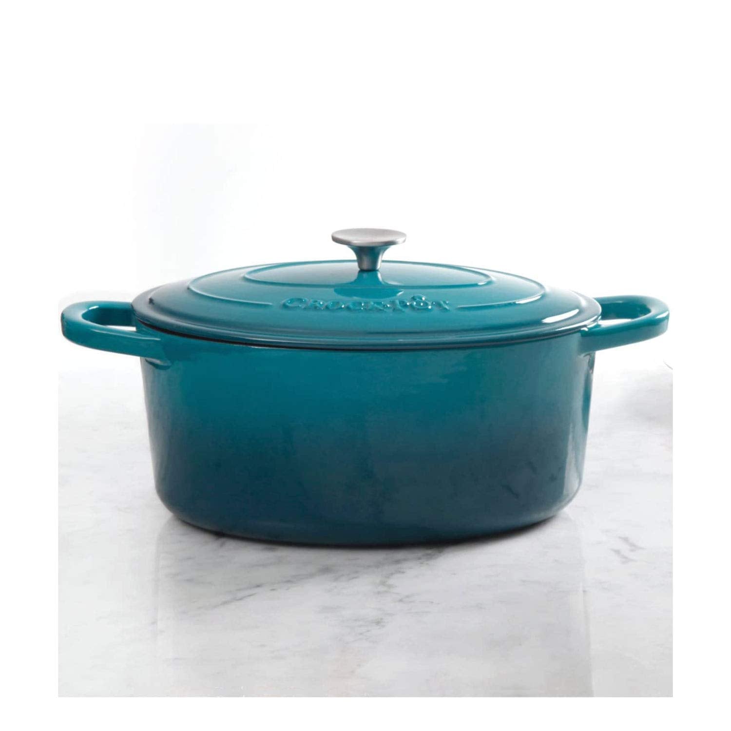 Crock Pot Olla, Horno ovalado holandés, Verde azulado, 7-Quart, 1