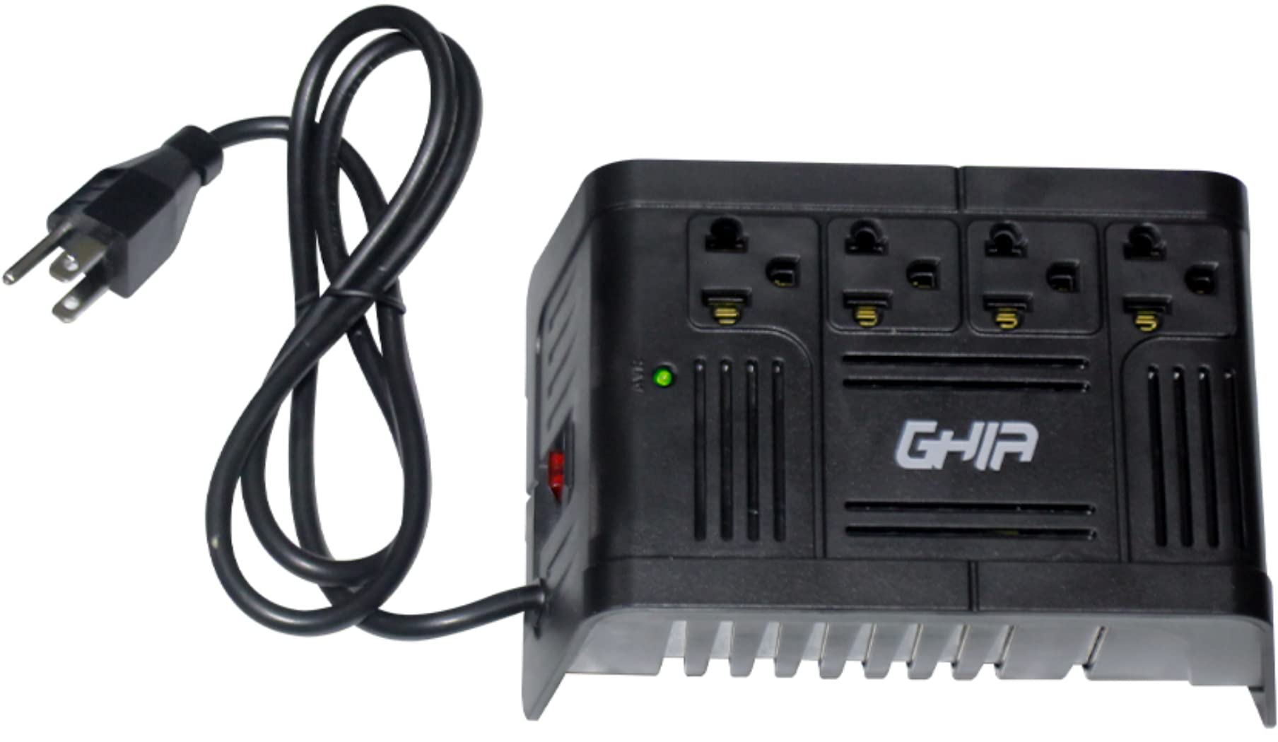 GHIA Regulador de Voltaje GVR-010. Respalda hasta 4 Dispositivos con un Consumo en Conjunto máximo de 1000VA/400 Watts. Regulación y supresión de Picos