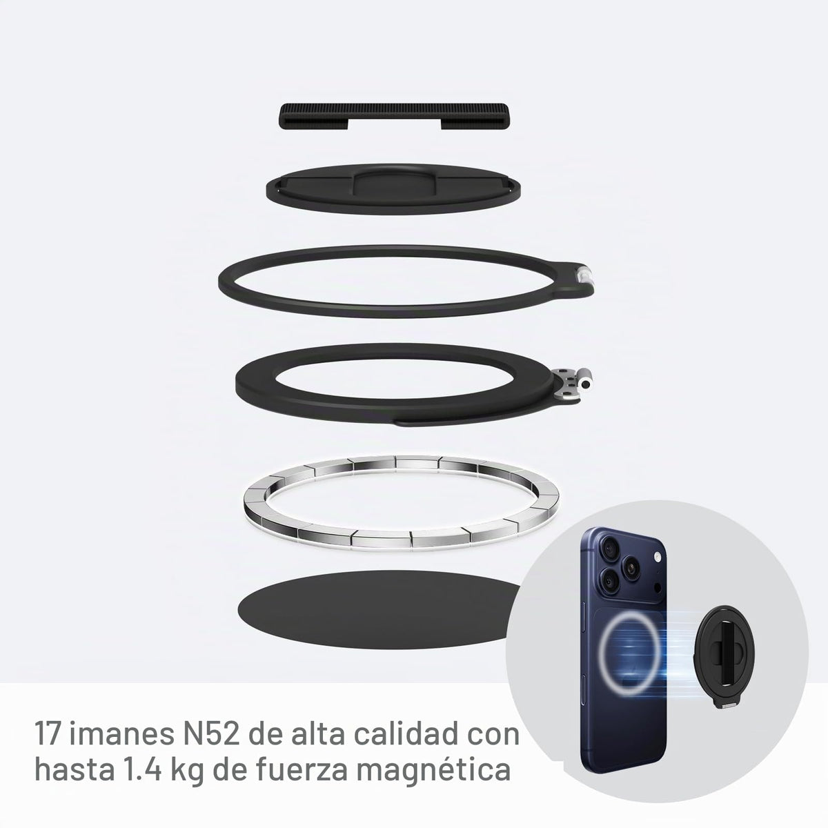 Soporte Magnético Gornergrat Grat 4 Plata con Lazo de Correa Giratorio Compatible con iPhone 17 Pro Max para Teléfono