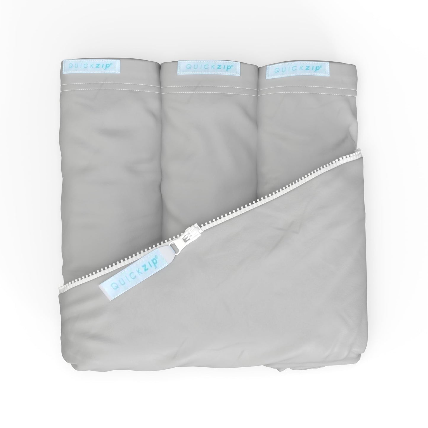 QuickZip Juego de sábanas para cuna – Sábanas para cuna de bebé más rápidas, seguras y fáciles – Incluye 1 base envolvente y 3 sábanas para cuna con cierre, color gris brumoso, 100% algodón, se adapta