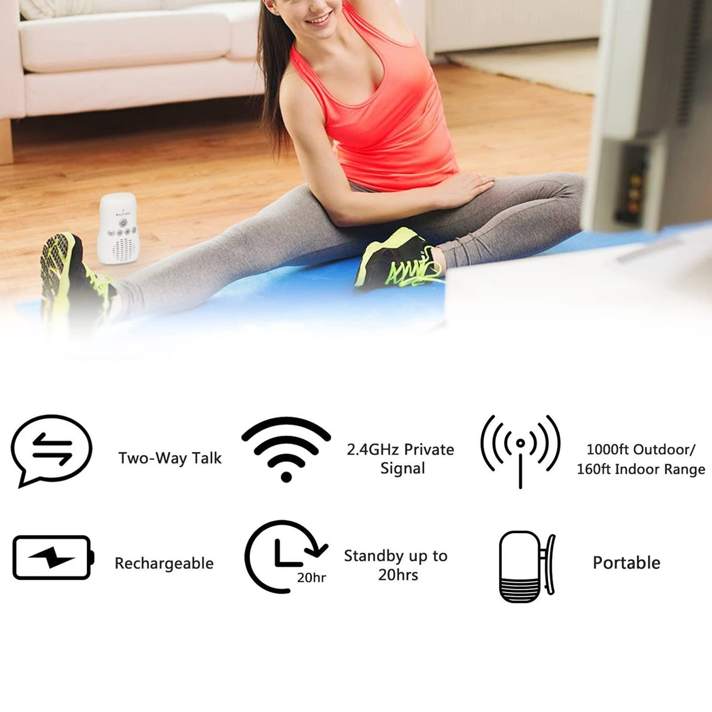 Monitor de Bebé, Monitor de Audio Infantil Inalámbrico de 2,4 GHz con Luz Nocturna, Intercomunicador Bidireccional, Detección de Ruido, Vigilancia de Seguridad Infantil, Ideal para Nuevas(#1)