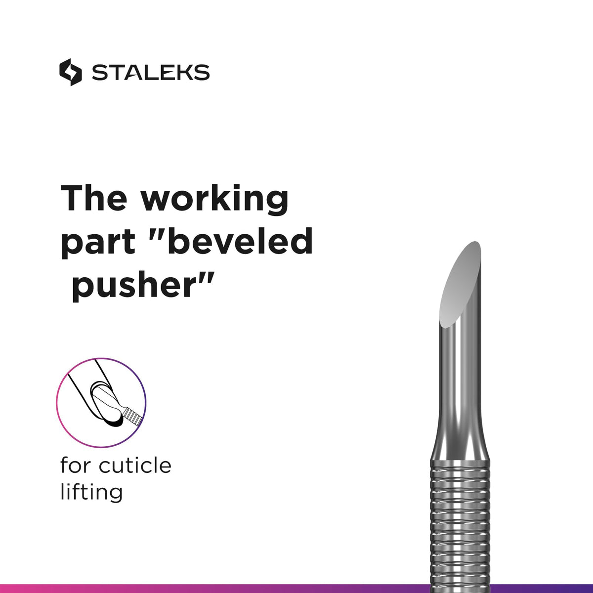 STALEKS PRO Empujador De Cutículas Profesional Staleks Manicure Pusher Expert 90 Tipo 5 – Acero Inoxidable (Empujador Biselado Y Recto)