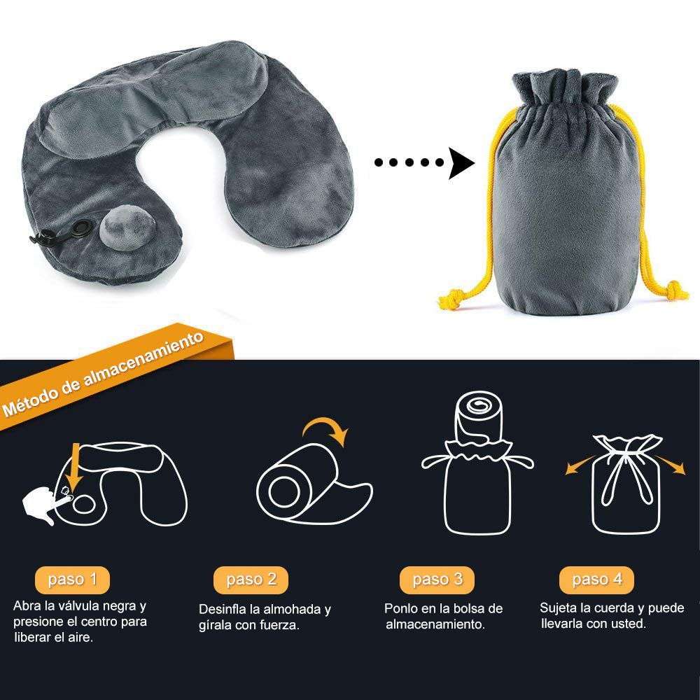 Jasonwell Almohada de Viaje Inflable Relajante Cuello Apoyo Travel Neck Pillow Inflatable para Avion vuelos de Larga Distancia Tren Coche Oficina con Bolsa de Transporte y Antifaz para Dormir