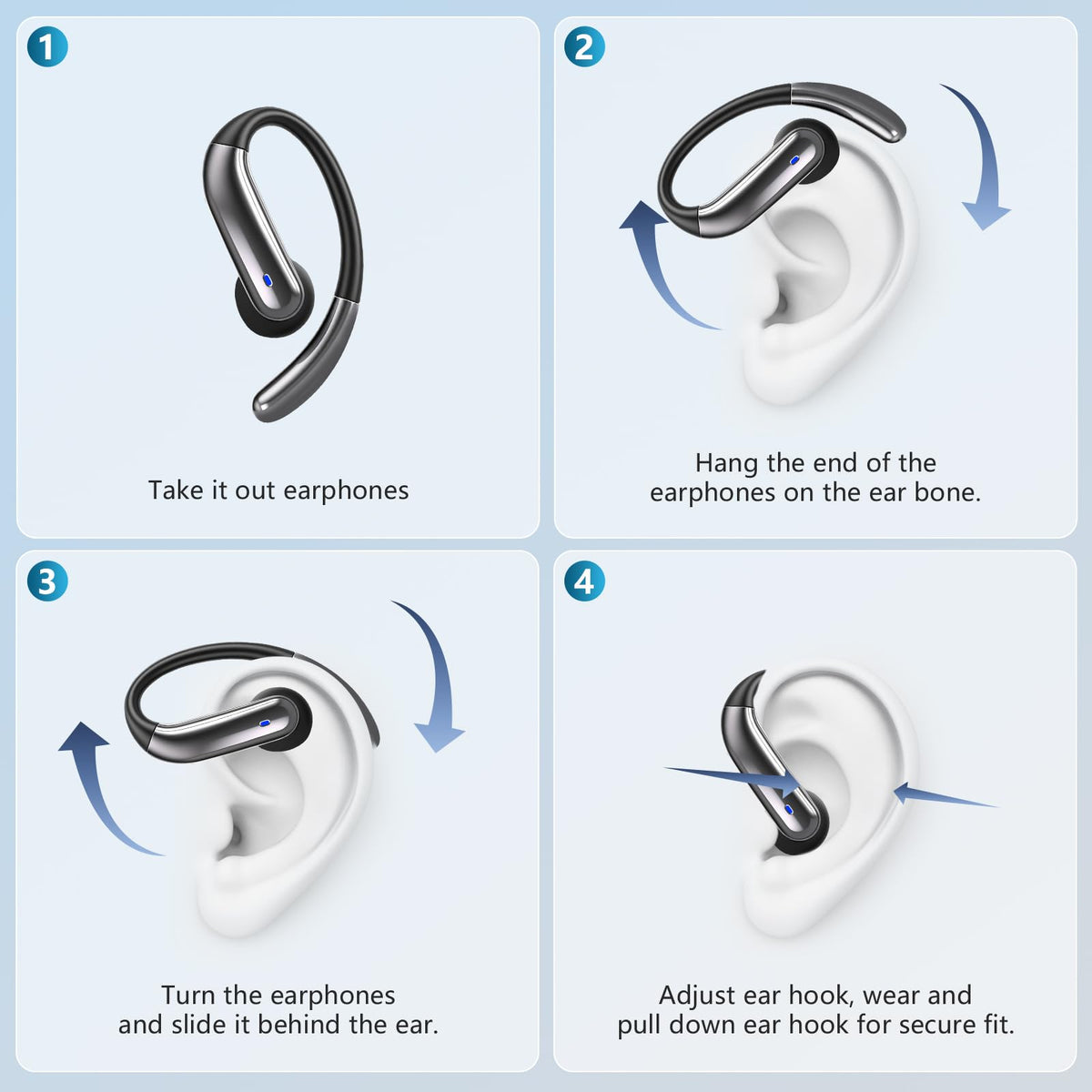 Auriculares Bluetooth MKKLTUOP Negro con Clip para Oídos y Diseño Abierto, IPX7 Impermeable