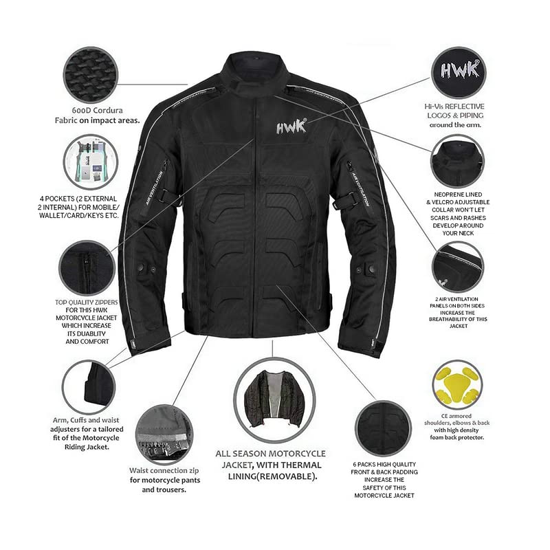 HWK - Textile Motorcycle Jacket For Men Dualsport Enduro Motorbike Biker Riding Jacket Breathable CE ARMORED WATERPROOF (Blue, 4XL)