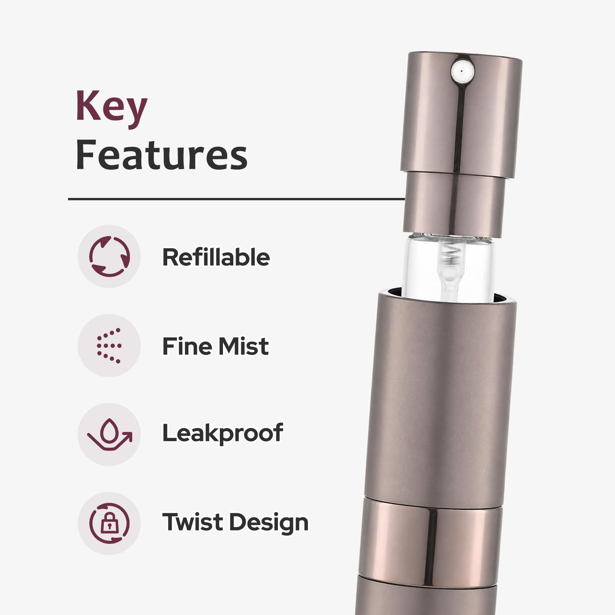 Lisapack - Botella atomizadora de perfume de 8 ml para viajes, dispensador de colonia recargable vacía, pulverizador portátil para hombres y mujeres, Marrón, 0.3 Ounces