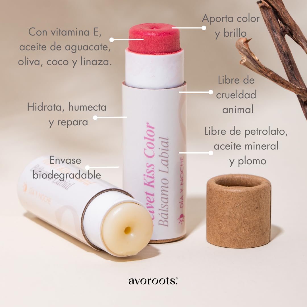 AVOROOTS PACK CON 2 BÁLSAMOS LABIALES. NEUTRO Y CON COLOR. CON ACEITE DE AGUACATE, ACEITE DE COCO, MANTECA DE KARITÉ. BRINDA HIDRATACIÓN, SUAVIDAD, BRILLO Y UN TOQUE DE COLOR.