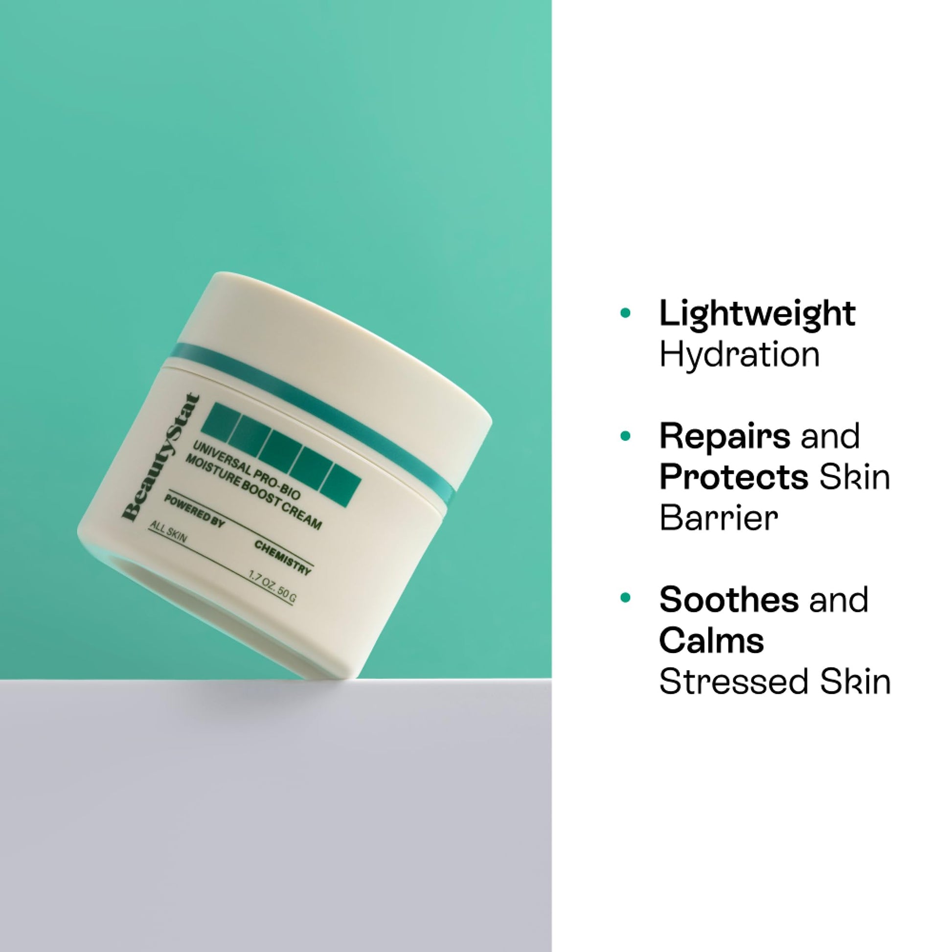 BeautyStat Cosmetics Universal Pro-Bio Moisture Boost Cream, Hidratante de la piel facial con ácido hialurónico, antienvejecimiento natural, antiarrugas, 1.7 oz.