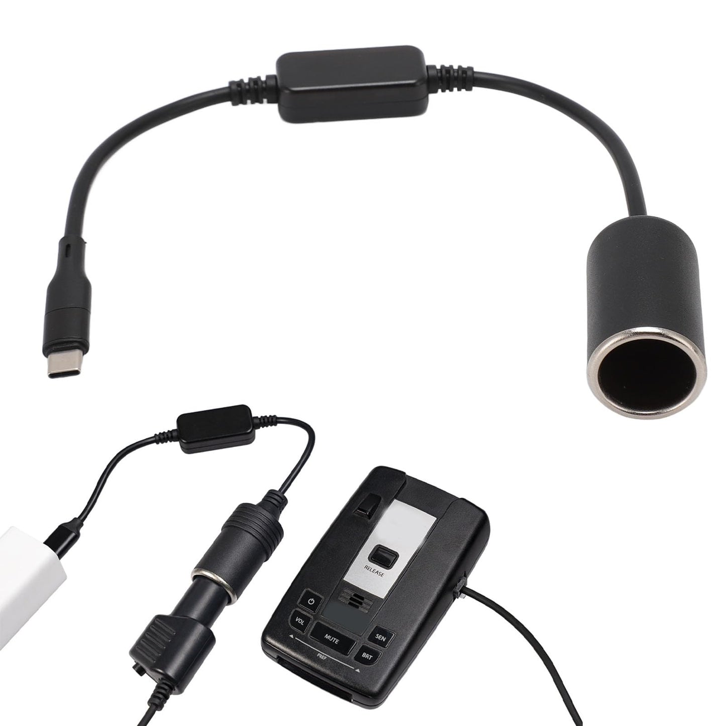 Adaptador USB C Macho a Encendedor de Cigarrillos 12V, Cable de Alimentación, Tipo C 5V a 12V