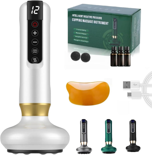 Masajeador AnticelulíTico,Masajeador Corporal Multifuncional,con Tablero Gua Sha,Herramienta de Masaje Eléctrico,12 Niveles con Calor, Eliminador De Celulitis para Abdomen,Brazo,Cintura,Pierna-Blanco