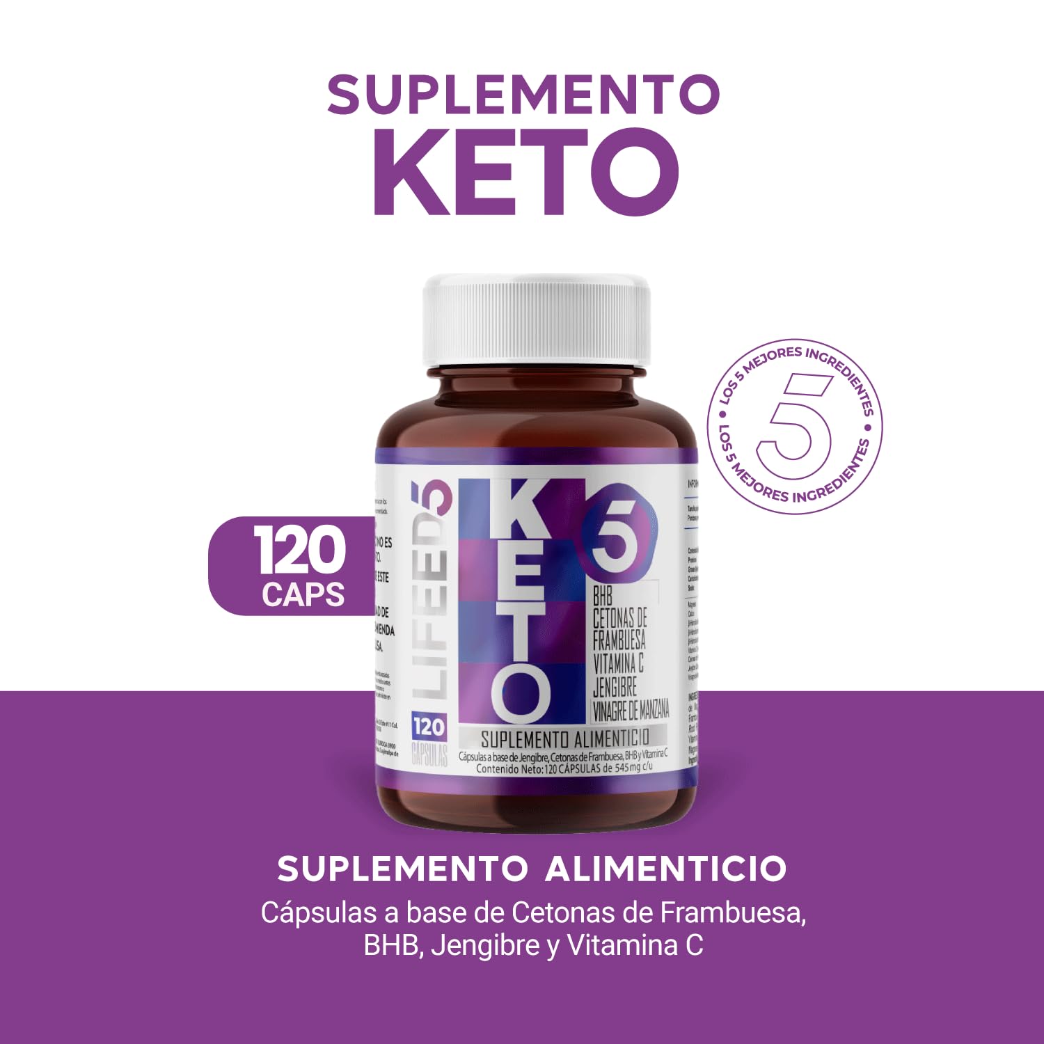 LIFEED KETO | Suplemento con Cetonas de Frambuesa, BHB y Vinagre de Manzana | Multivitamínico Keto con Jengibre y Vitamina C para Hombres y Mujeres | 120 Cápsulas para 120 Días, 1 Cápsula al Día