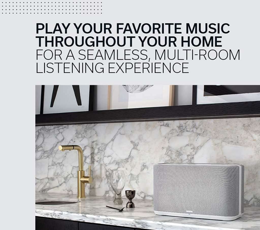 Denon Home 350 Altavoz Inteligente inalámbrico – Potente Sonido estéreo, Wi-Fi y Bluetooth, HEOS Integrado, Alexa Incorporado, Siri & AirPlay 2, Spotify Connect, Soporte multihabitación, Blanco
