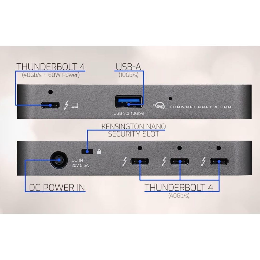 OWC Thunderbolt Hub, 5 puertos, compatible con Mac M1, Mac equipado con Thunderbolt 3 y Thunderbolt 4 PC (OWCTB4HUB5P)