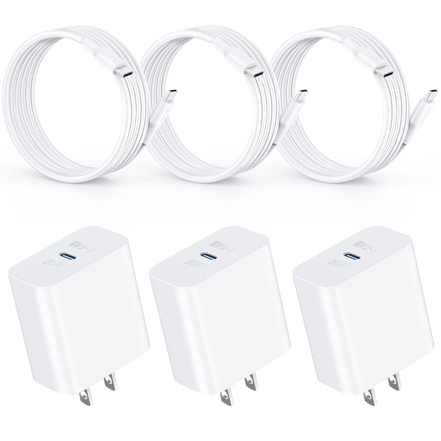 1 Hora Cargador USB C, 3-Pack PD 20W Cubo Cargador Tipo C Carga Rápida con Cable USB C a C 1M 3A, Cuadro de Carga Compatible para IP 15 Samsung Galaxy A55/S23/Note10/S20 Ultra/S10/S9/S8/Motorola