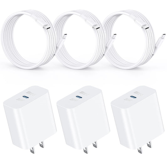 1 Hora Cargador USB C, 3-Pack PD 20W Cubo Cargador Tipo C Carga Rápida con Cable USB C a C 1M 3A, Cuadro de Carga Compatible para IP 15 Samsung Galaxy A55/S23/Note10/S20 Ultra/S10/S9/S8/Motorola