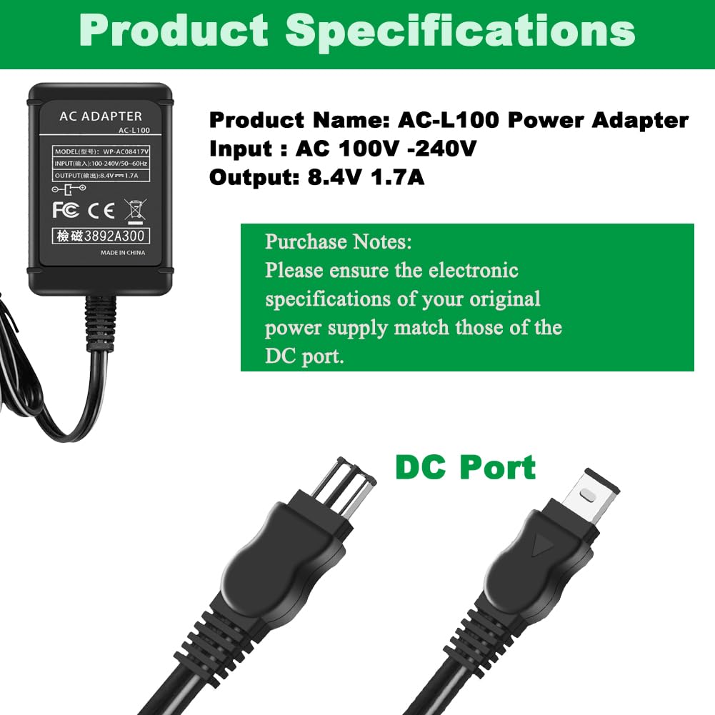 Gonine AC-L100 Replacement Camera AC Adapter for Sony AC-L100, AC-L15, AC-L10, AC-15A, AC-L10A, Charger for Sony Cybershot DCR-TRV MVC-FD DSC-S30 DSC-F707 DSC-F717 DSC-F828
