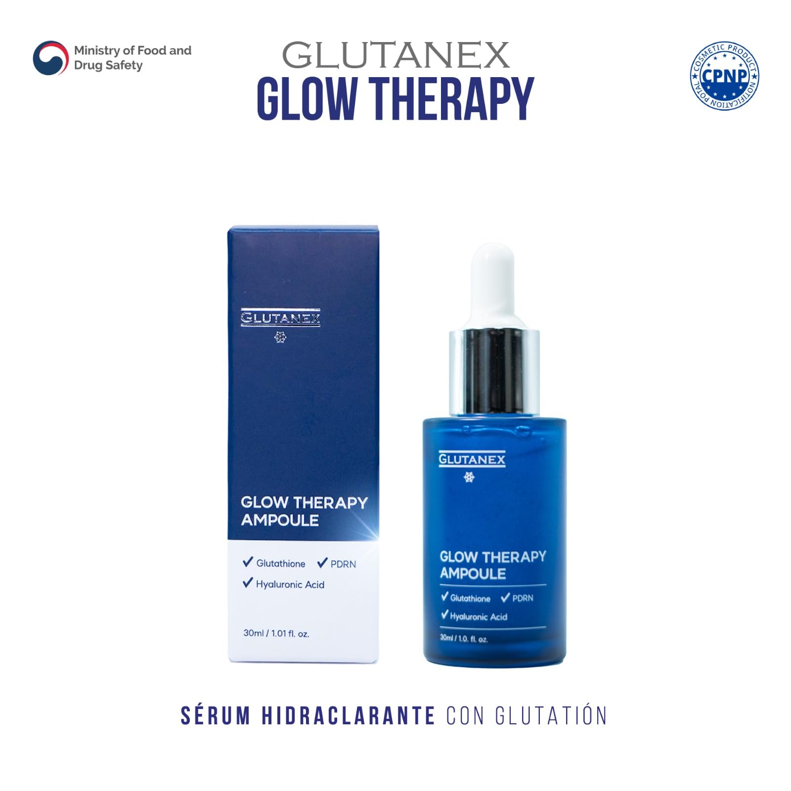 GLUTANEX™ GLOW THERAPY Serum Hidraclarante, Reparador y Antioxidante con Glutatión, PDRN de Salmón, Pantenol y Ácido Hialurónico (30ml.) De Corea Del Sur