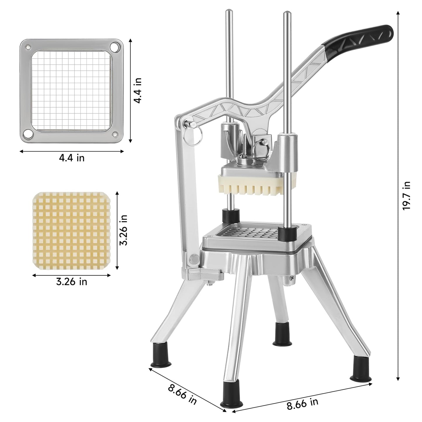 DEPFALL - Picador comercial de verduras, cortador de freír francés de acero inoxidable, cortador de patatas resistente para rebanador de frutas para restaurante, hogar, cocina (1/2 pulgadas + 3/8