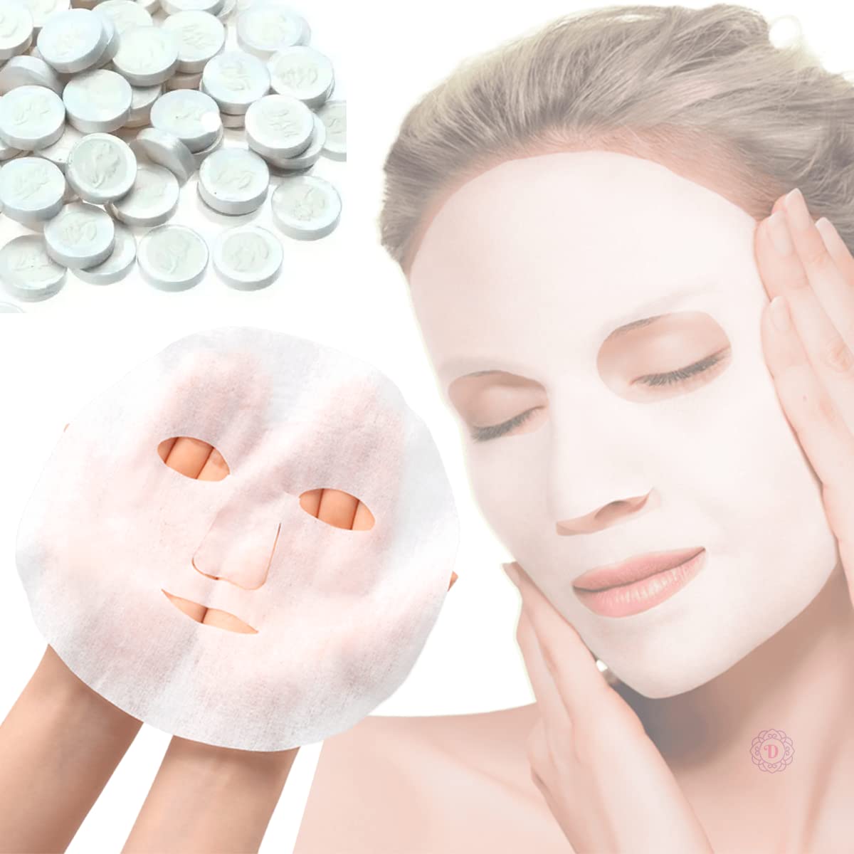 Set Paquete Cuidado Facial Mascarillas Hidratante Rutina Skin Care Mascarilla Hidroplastica Banda Sujeta Cabello con Velcro Brocha Pincel Silicona Aplicar Mascarillas Tratamientos Mascarillas Comprimidas